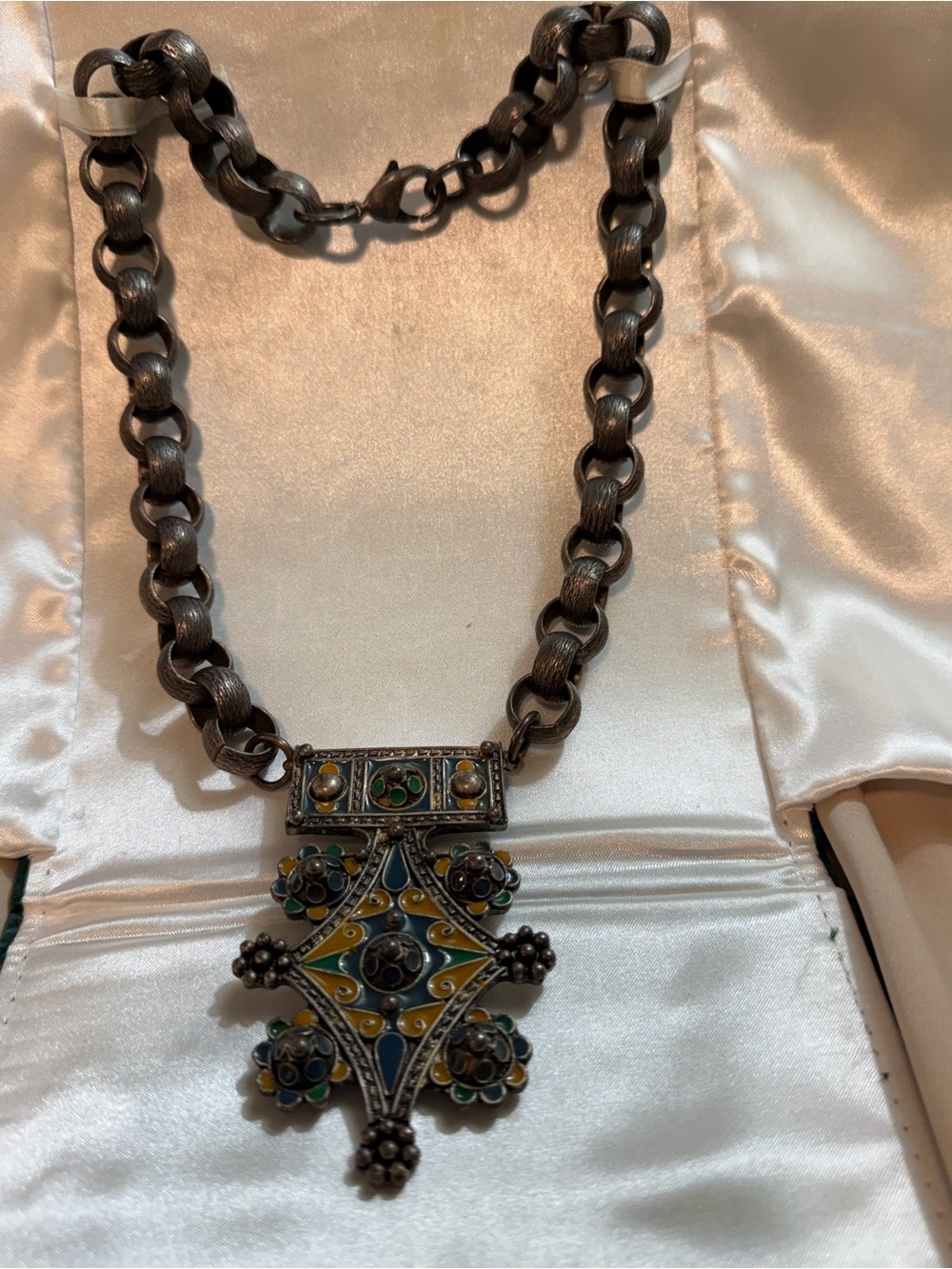 Carol Marie Signed Enamel Sculptural Statement Pendant Necklace